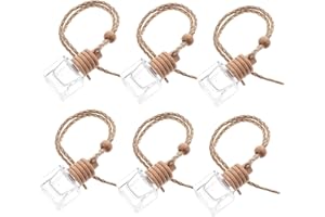 NUOBESTY 6pcs Refillable Glass Car Hanging Diffuser Bottles Empty Perfume Aroma Containers with Wooden