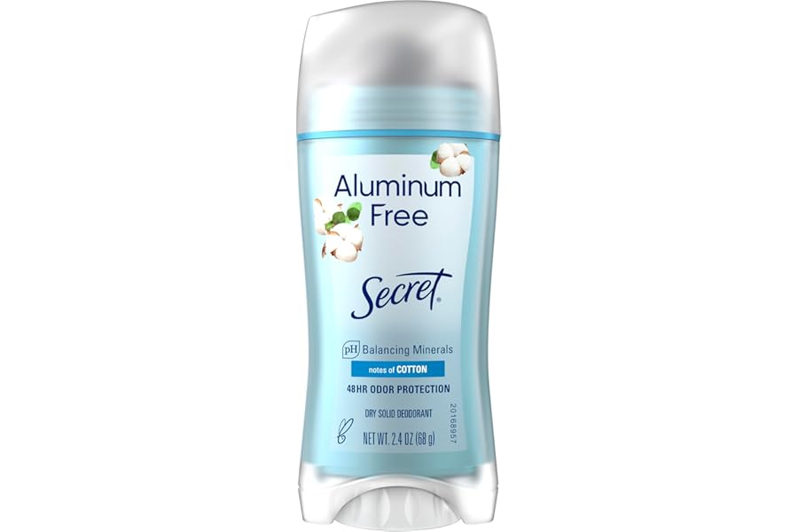 Secret Aluminum Free Deodorant for Women, 48hr Odor Protection, Free of Parabens Dyes Talc & Baking Soda, PH Balancing Minerals, Dry Solid, Cotton Scent, 2.4 oz