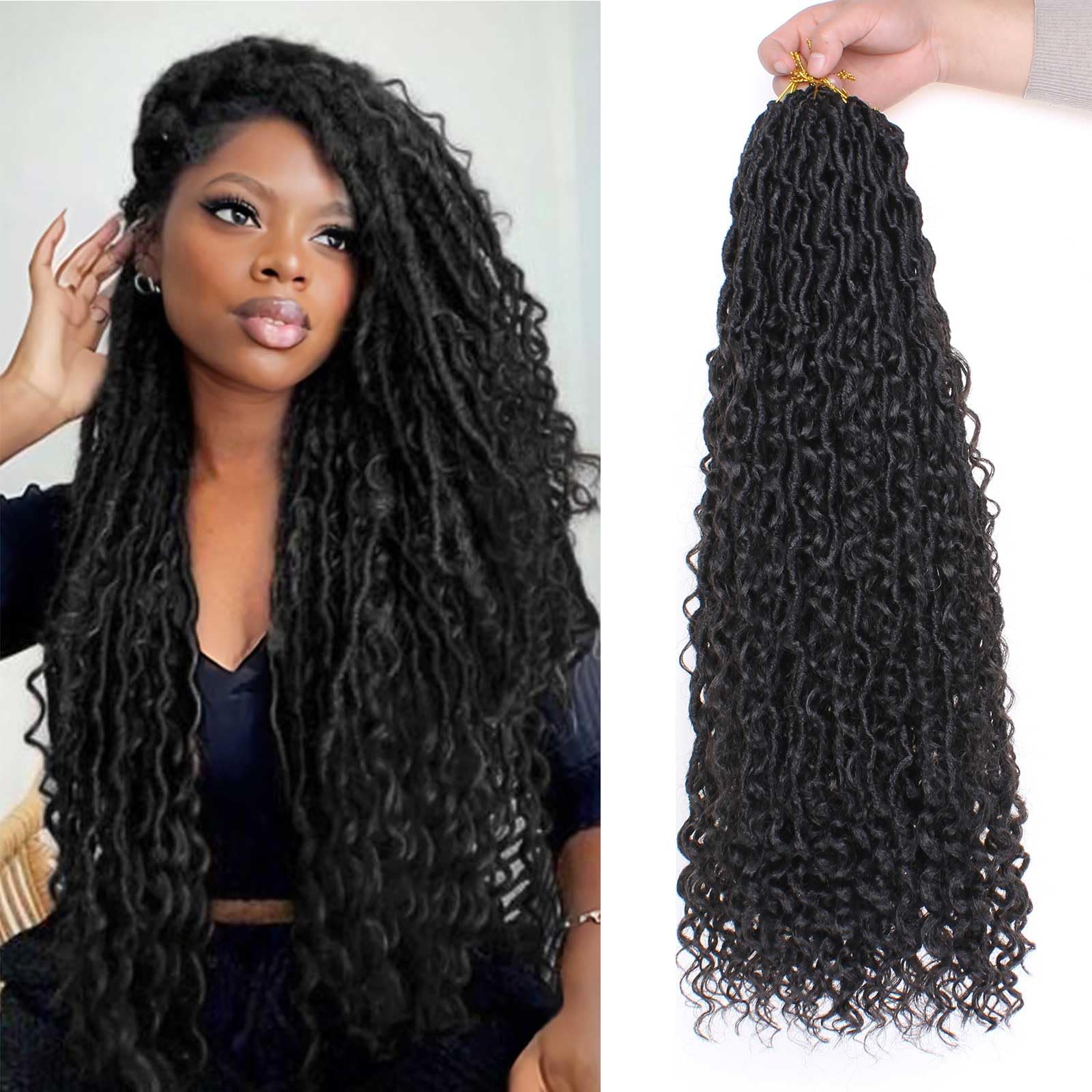 Xtrend 24Inch 8 Packs River Faux Locs Crochet Hair 12Strands/pack Wavy With Curly Hair Pre-looped Synthetic Bohemian Faux Locs Crochet Braids Hair Extensions 1B# — image 1