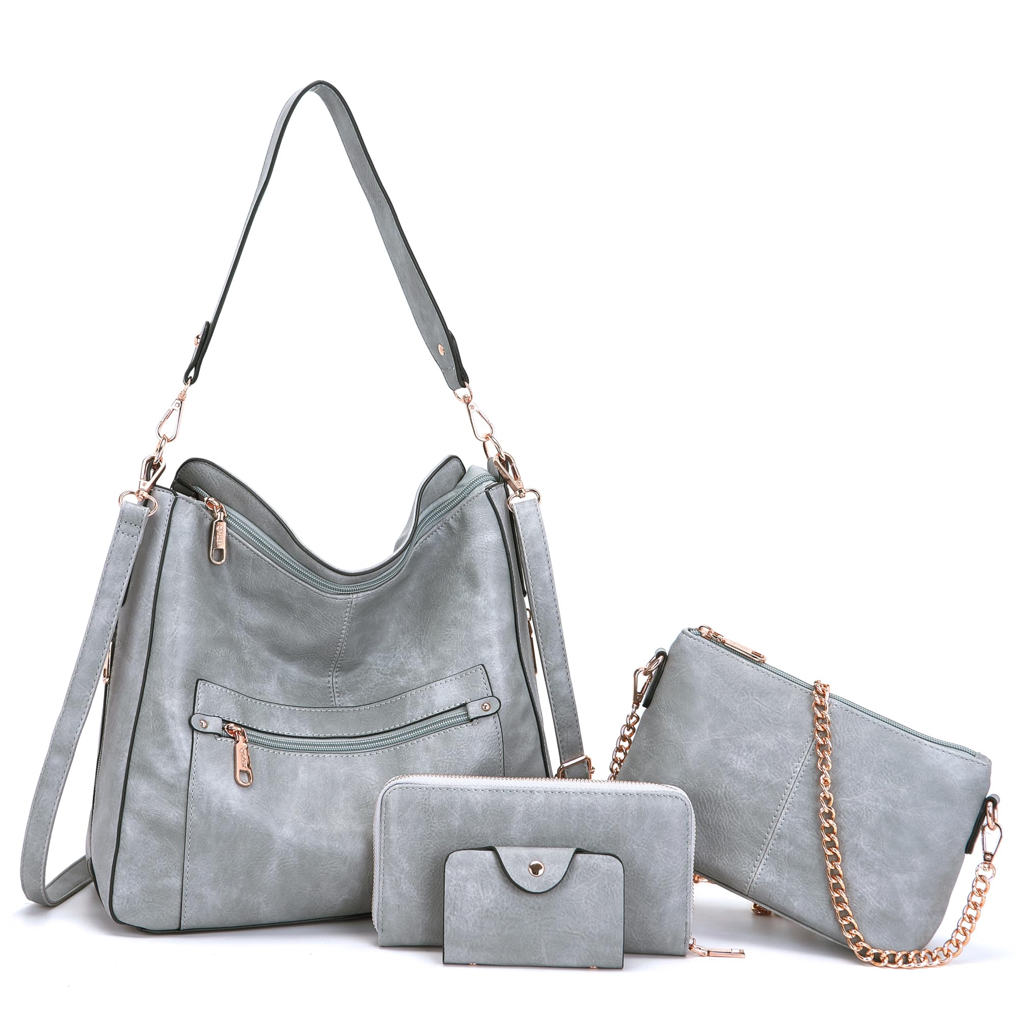 Photo 1 of Large Crossbody Purses Set For Women Shoulder Bag Tote Handbags Ladies Hobo Bags With Wallet 4PCS GreyBlue