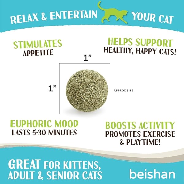BEISHAN CATNIP BALLS, 8 CT – CAT BALL TOY – KITTEN TOYS – CAT NIP BALL CAT TOY – CAT LICK BALL – CAT NIP CAT TOYS – NATURAL CATNIP BALL FOR CATS OF ALL BREEDS