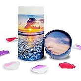 40 lbs Small ECO Scattering Tube Urn for Human Ashes, Biodegradable Decorative Spreading Cremation Urn for Adult Male Female Pet Dog Cat Ashes, Including ECO Artificial Flowers(Sea&Beach Sunset)