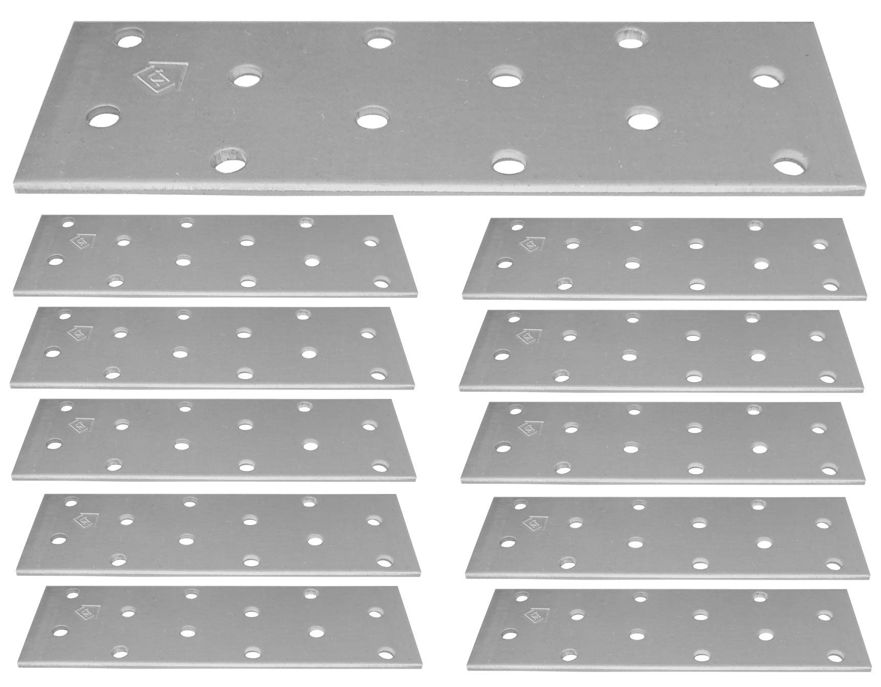 Joining Plates Flat Connecting Repair Connector Mending Galvanised Brace Bracket Perforated Metal Steel Sheet Timber Wood Fixing Heavy Duty 4.7" x1 .5" (120 x 40 x 2mm) Pack of 10pcs