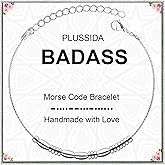 PLUSSIDA Stainless Steel Beaded Morse Code Bracelets for Women and Men,Valentine's Day Gifts for Her Him Daughter Son Lovers Funny Inspirational Gifts Best Friends Friendship Birthday Gift (Badass)