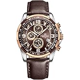NAVIFORCE Sport Watches for Men Analog Quartz Chronograph Leather Strap Wrist Watch