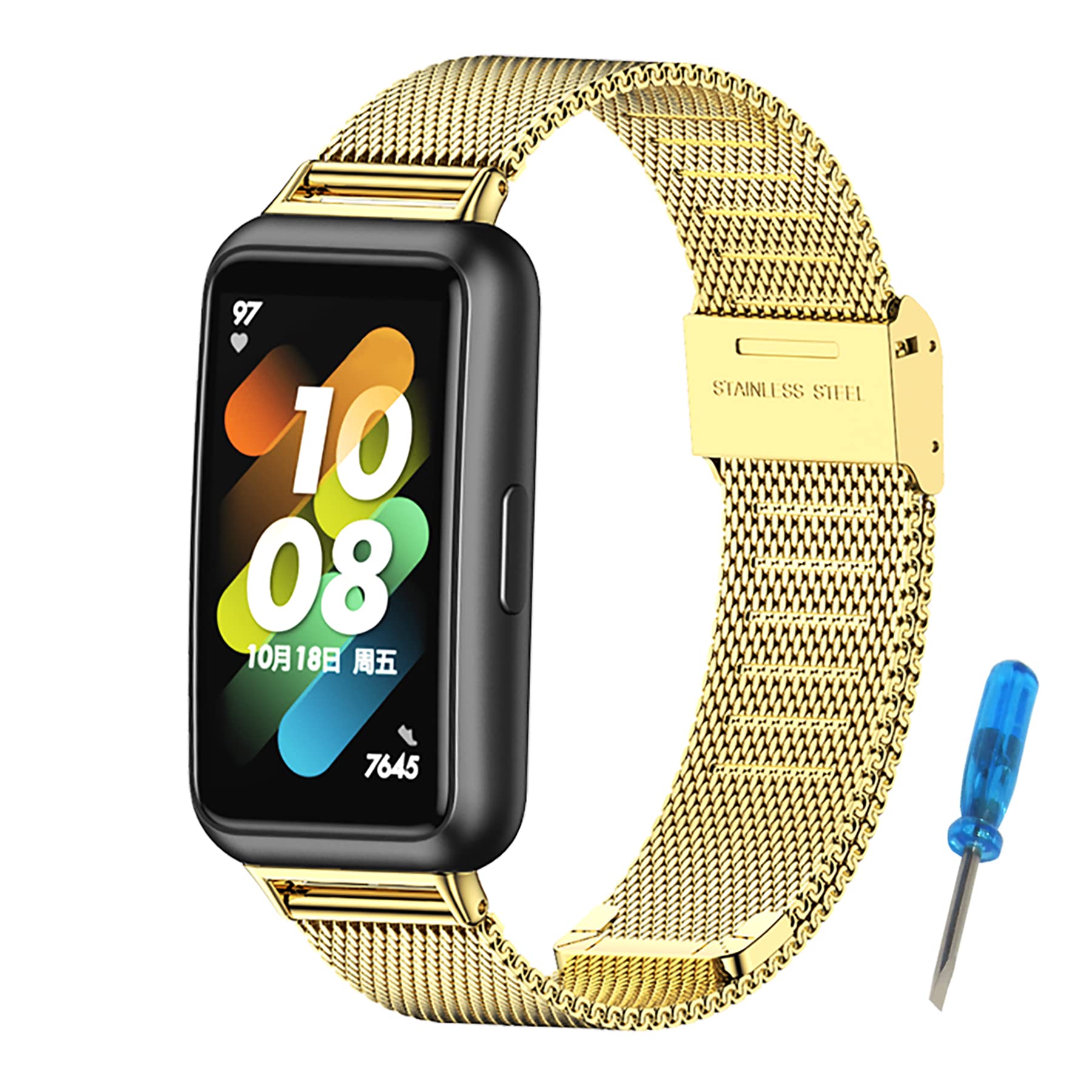 MIJOBS Strap Compatible with Huawei Band 7 Wristband Stainless Steel Metal Straps for Huawei Band 7 Standard & Huawei Band 7 NFC Edition