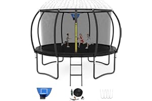 Liyarya Trampoline 12FT 14FT 15FT 16FT for Kids/Adults - Outdoor Recreational with Enclosure Net Curved Poles and Ladder, Heavy Duty Anti-Rust Coating, ASTM Approval