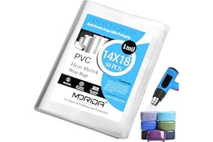 MORIDA 50 pcs 14X18 inch PVC Heat Shrink Wrap Bags Cellophane Bags 100 Gauge, Clear for Gifts Packing, Bottles,Basket Packaging, Non-Tox
