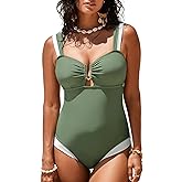 Herseas Women's Two Tone Patchwork One Piece Swimsuit U Hardware Cutout Bathing Suit