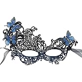 Aimeein Black and Blue Rhinestone Masquerade Mask Elegant Venetian Carnival Lace Mask for Mardi Gras Ball, Halloween Cosplay Party