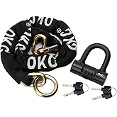 OKG Ultra Security Motorcycle Chain Lock - 4 Keys, 13lbs, 5 ft x 1/2 in (12mm) Thick Noose Security Chain Combo 11/16" (18mm) Small U Lock for Motorcycles, Mopeds, E-Bikes, Trailers, ATVs, etc.