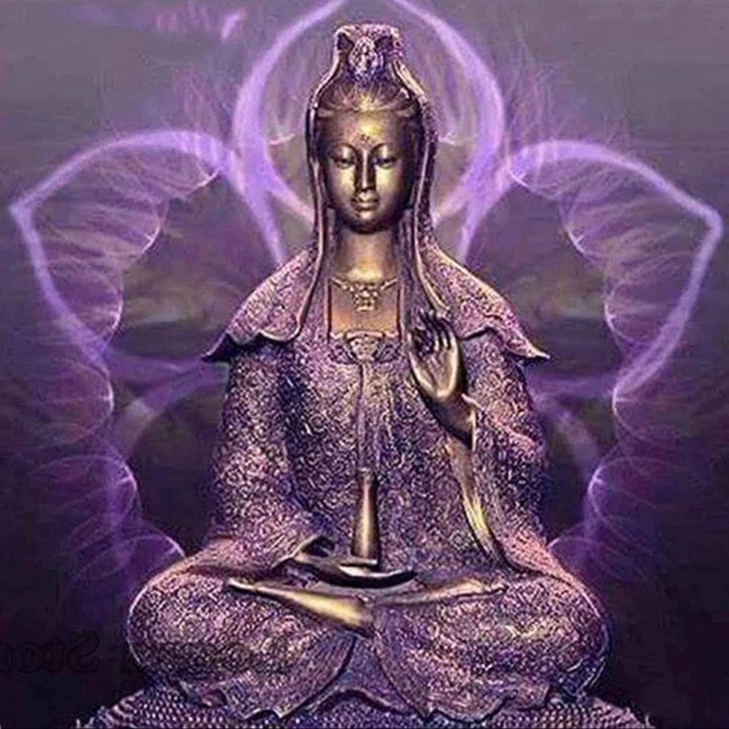 Reofrey 5D Diamond Painting Kits for Adults Buddha Purple Flowers Full Drill, Paint with Diamonds Art Rhinestone Embroidery Cross Stitch Craft Decor (35x35 cm/ 14x14 inch)
