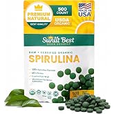 Sunlit Best Organic Spirulina Tablets, Pure Natural Superfood Pills, 500 CT | USDA Certified, 60% Vegan Protein, 18 Amino Acids, Chlorophyll Antioxidants Enzymes, Non GMO, Immune Gut &amp; Energy Support