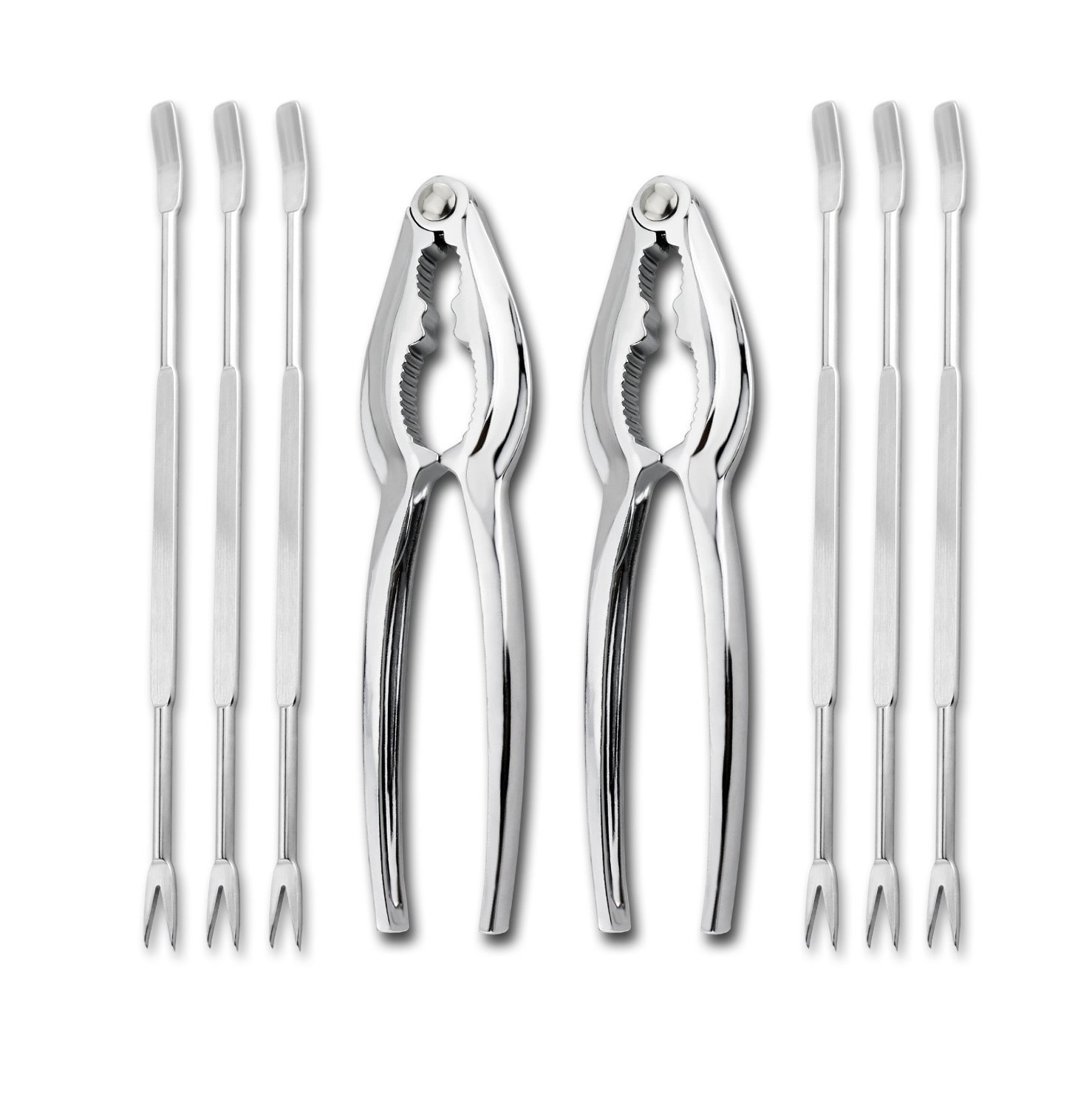 Leadway 8-Piece Seafood Tool Set with Zinc Crackers and Stainless Steel Forks