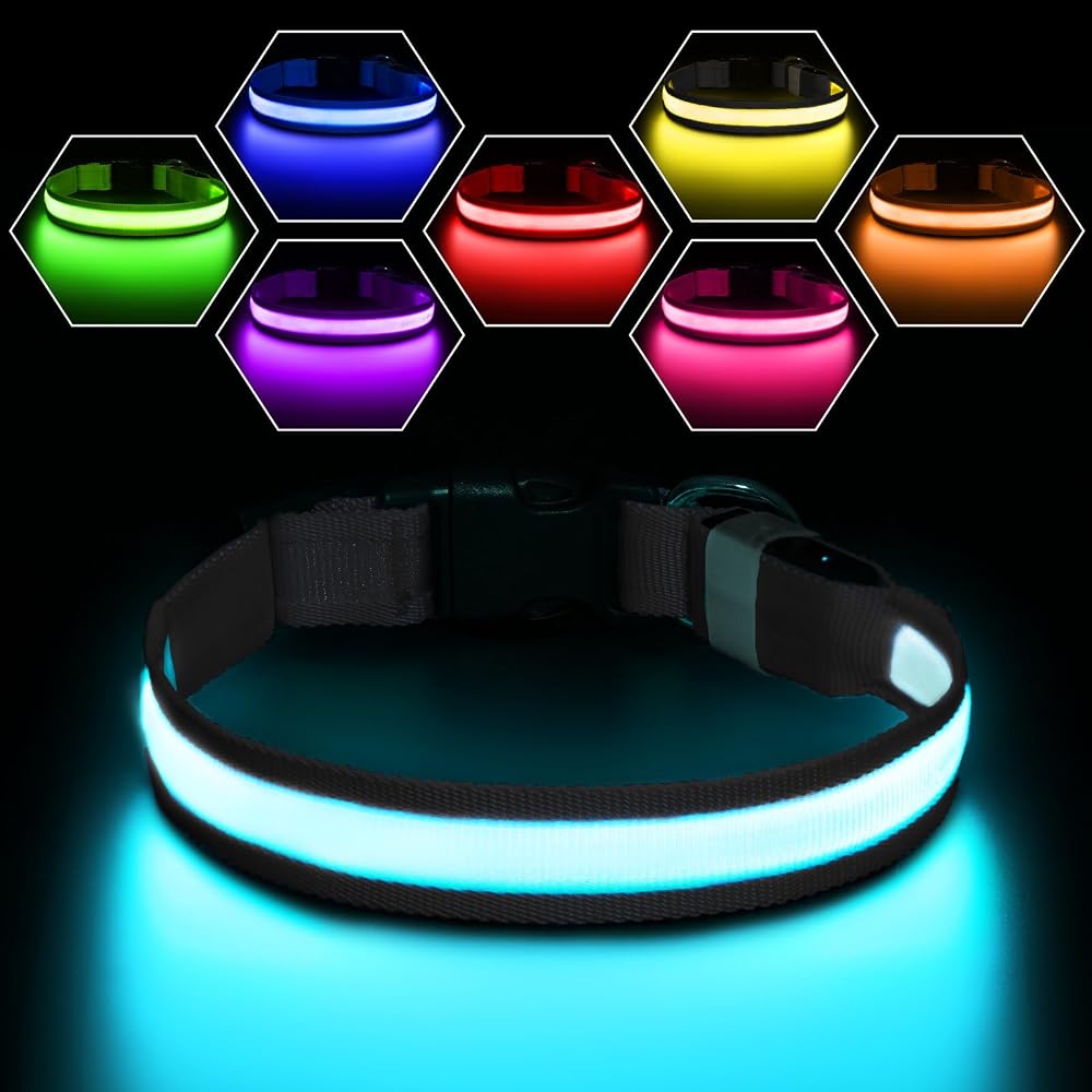 PcEoTllar Light Up Dog Collar USB Rechargeable 8 Modes 7 Colors Waterproof