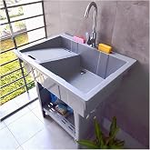 YHQYCGS Utility Portable Laundry Sink,Outdoor with Washboard Hose Hook Up Freestanding Utility Laundry Tub for Washing Room, Plastic Sink for Garage, Pet Wash Garden