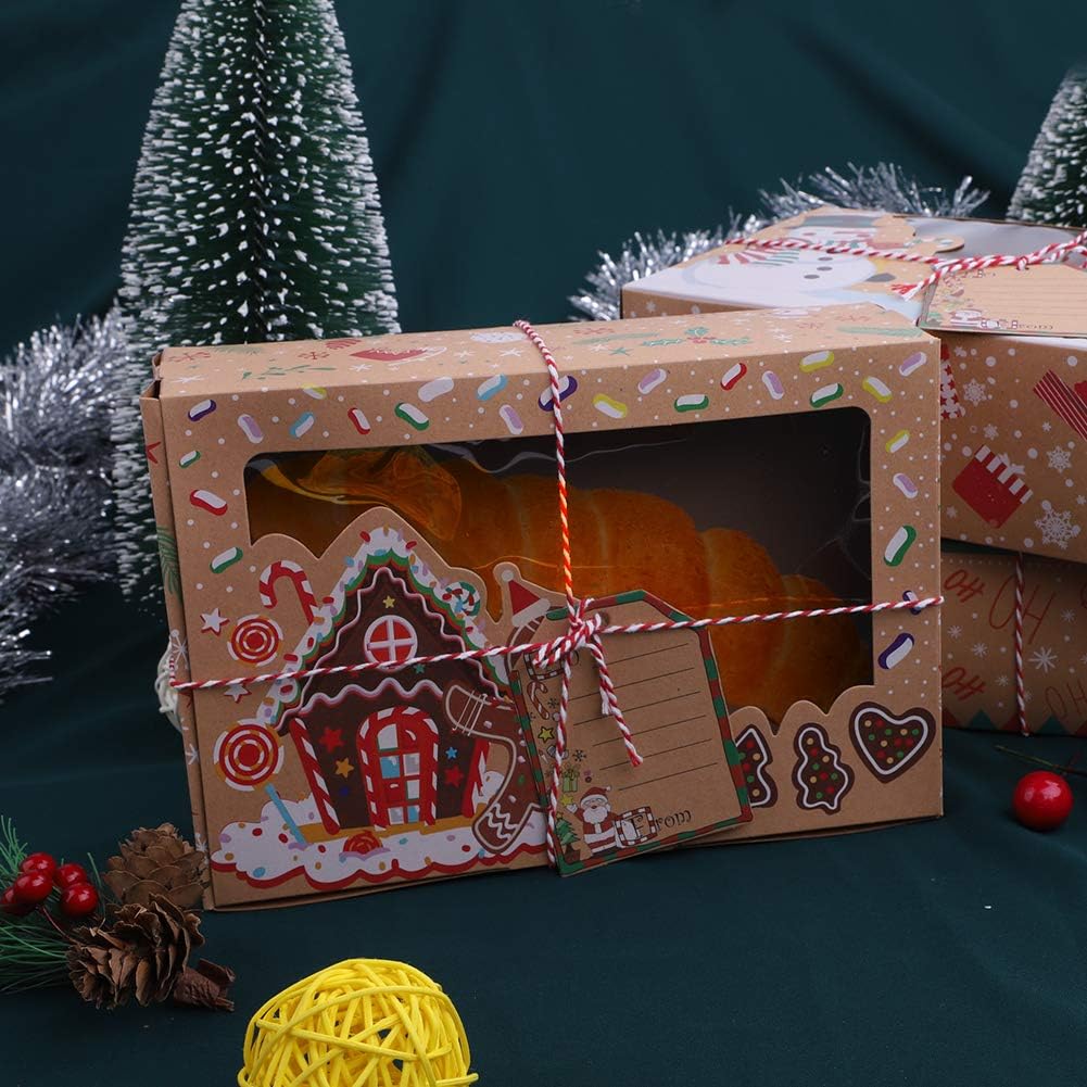 12 Pack Christmas Cookie Boxes with Clear Window Paper Boxes for Christmas Gifts (22 x 15 x 7 cm), Transparent, 12 count (Pack of 1) - Image 5