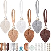 PLIGREAT 6 Sets DIY Macrame Keychain Kit, Boho Leaf Macrame Wrist Kit Handmade Colorful Macrame Lanyard for Key Handbag Purse Decor Women Adult Beginners DIY Craft Accessories