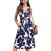 OUGES Women's Summer Spaghetti Strap V-Neck Floral Short Party Dress with Pockets