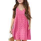 Batermoon Girls Swim Cover Up Swiss Polka Dot Summer Beach Dress V Neck Boho Cute Dresses with Pockets 4-14 Years