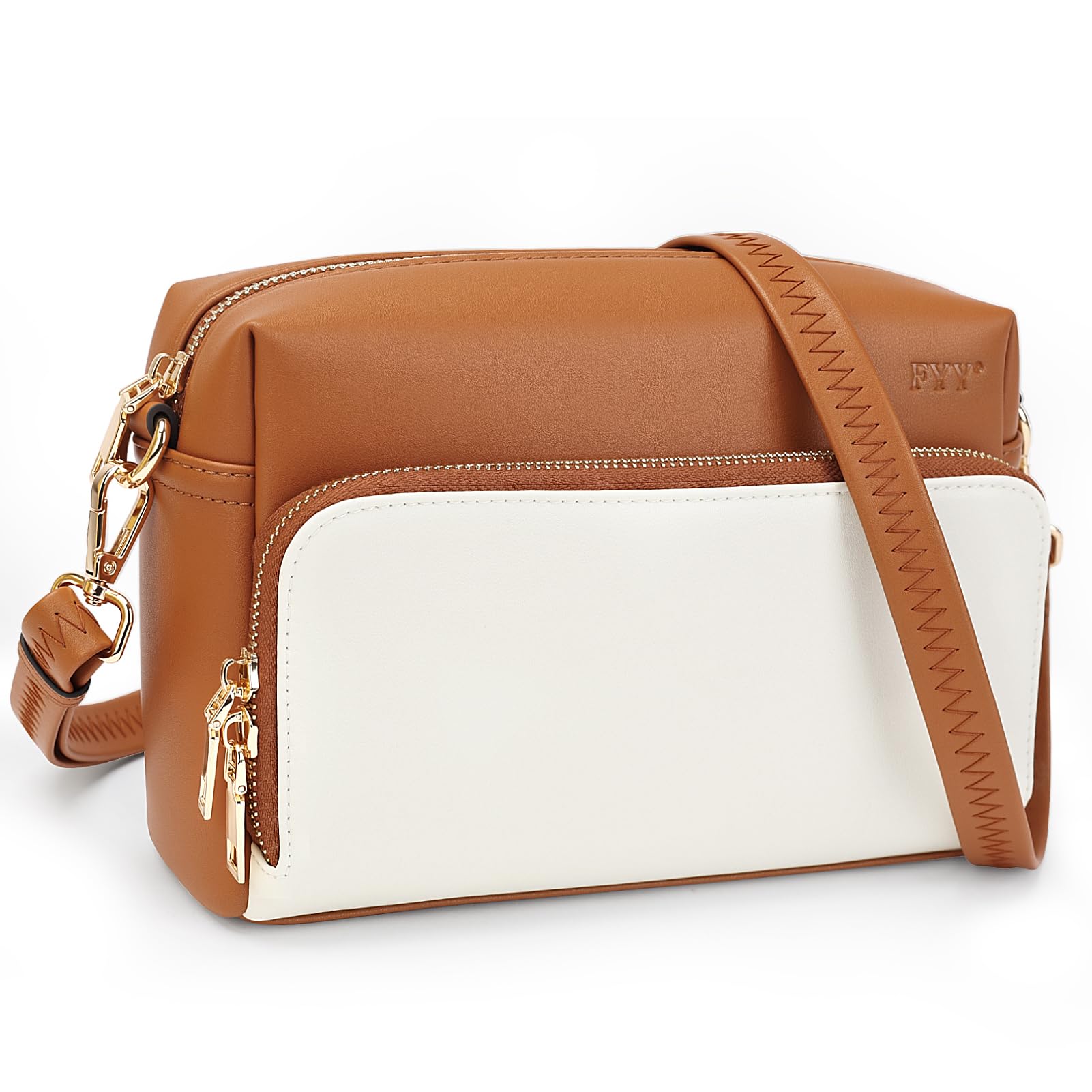 Photo 1 of FYY Small Crossbody Bags for Women Vegan Leather Crossbody Purses for Women Travel with Adjustable Shoulder Strap White and Brown