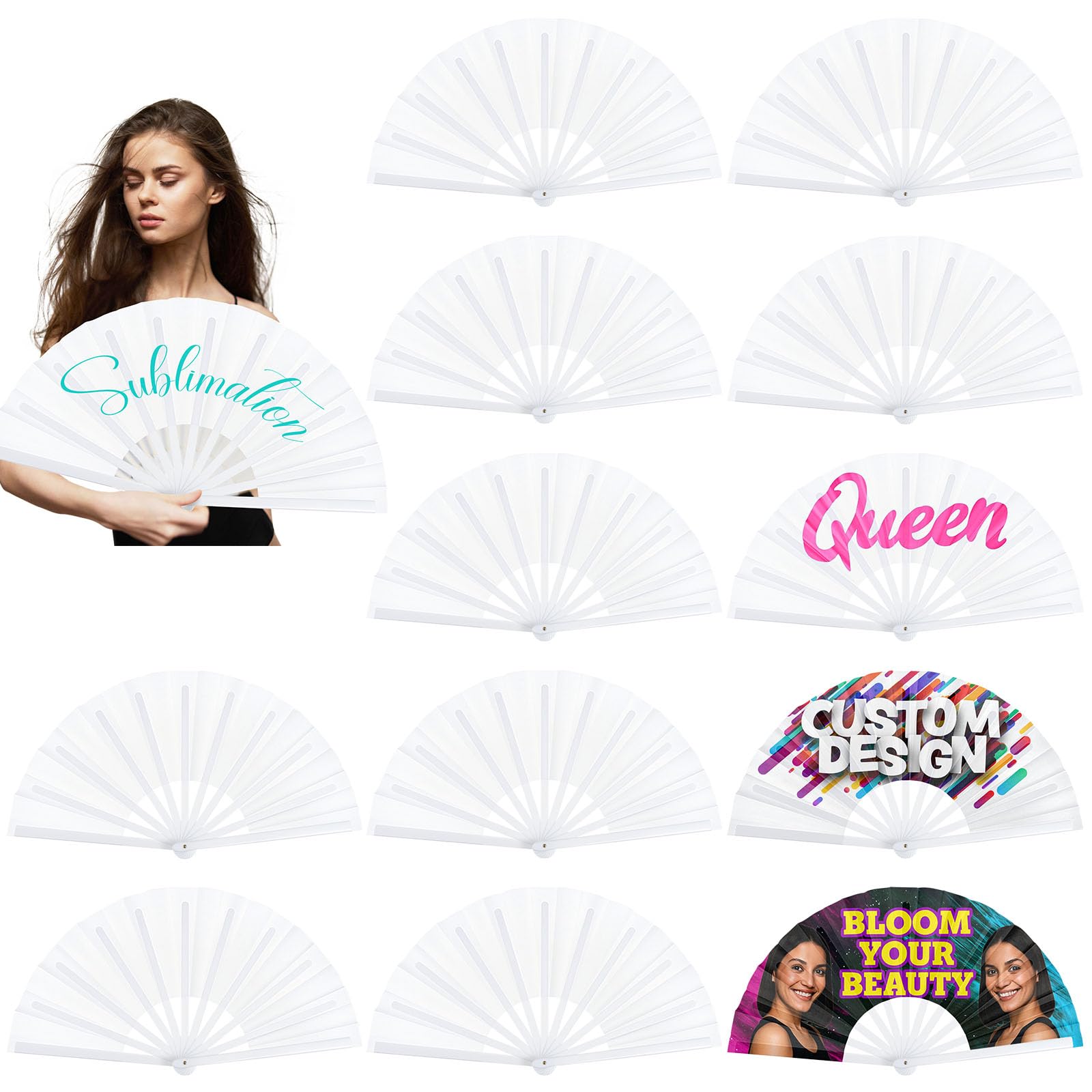 Photo 1 of Jetec 12 Pieces Sublimation Blank Fans for Line Dancing Boots on The Ground 13" White Heat Thermal Transfer Clack Clapping Rave Hand Fans Bulk for Dance Women Dance Church Party Wedding (White Bone)