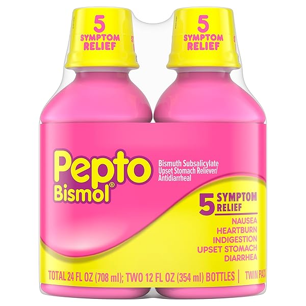PEPTO BISMOL LIQUID FOR NAUSEA, HEARTBURN, INDIGESTION, UPSET STOMACH, AND DIARRHEA – FAST RELIEF FOR 5 SYMPTOMS, ORIGINAL FLAVOR, 2X12 OZ