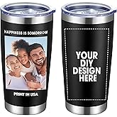 Personalized Custom Tumbler Print in USA 20oz Stainless Steel Coffee Cup with Lid & Straw Double Wall Insulated Tumbler with Colorful Text Logo Photo