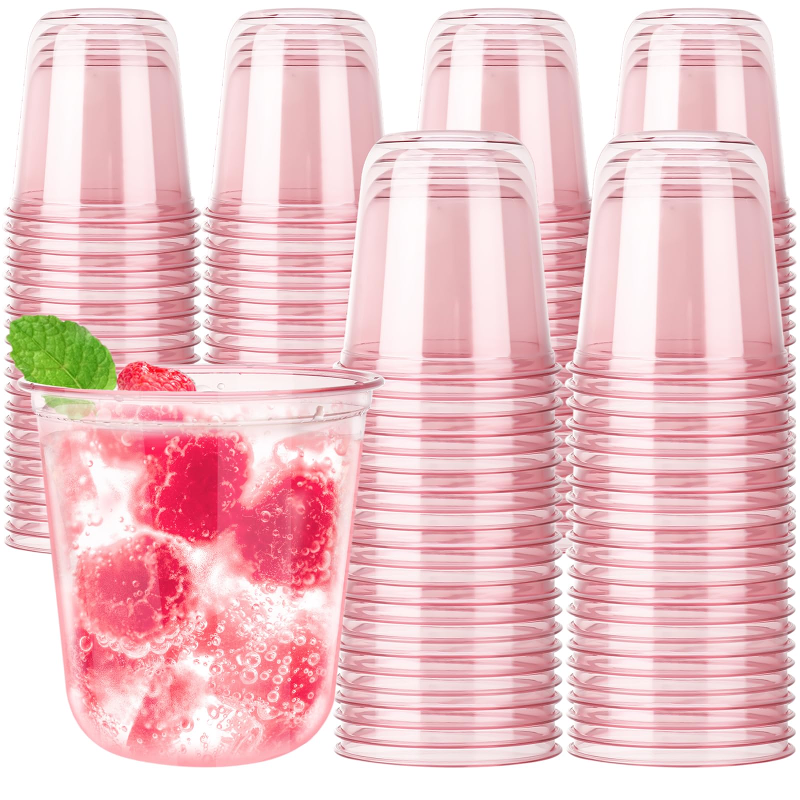 Photo 1 of 100pcs 12oz Disposable Stemless Glasses,PET Disposable Drinking Cups,Cold Party Clear Plastic Wine Glasses for Parties Birthday,Wedding,Meeting,Christmas Party Supplies. (Pink)