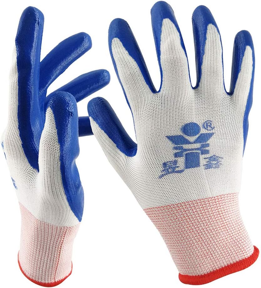 Non-Slip Lightweight Insulated Work Gloves for Men,12 Pairs Women Mechanics Nitrile Coated Gloves Blue Medium