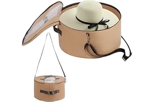 LitLandstar Hat Organizer Round Storage Box Portable Felt Container Foldable Hat Holder with Dust Proof Lid, Hat Rack for Closet or Travel (17" D x 10" H, Khaki)
