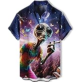 DADDYLOCO Men's Hawaiian Button Down Shirt, Funny Donkey Print, Short Sleeve Casual Beach Wear