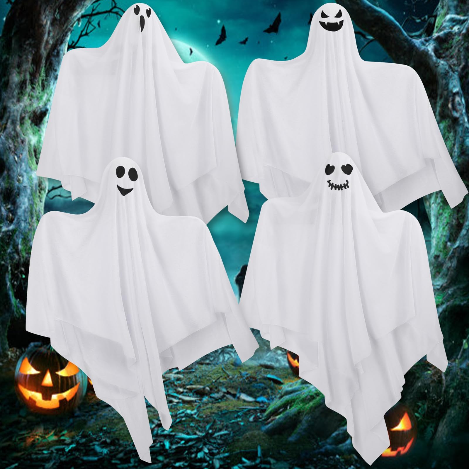 Photo 1 of 4 Pack Halloween Hanging Ghosts Decor, Hanging Halloween Decorations Outdoor, Halloweens Flying Ghost for Front Yard Porch Patio Lawn Garden Trees Party Décor and Holiday Halloweens Hang Decorations