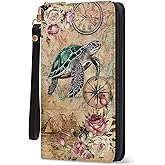 Sea Turtles Womens Wallet, Ocean Wristlet RFID Blocking Wallets for Women, Ladies Purse with Zip Around Credit Card Holder and 10 Card Slots & ID Window, Travel Large Capacity Women's Clutch Organizer
