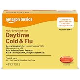 Amazon Basics Daytime Cold and Flu Relief Liquid Caps Softgel, Non-Drowsy Cold Medicine, Relief of Pain, Fever, Cough, Sore Throat, Nasal Congestion, 48 Count (Previously Care)