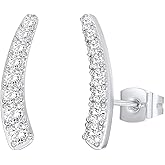 PAVOI 14K Gold Plated Cubic Zirconia Ear Crawler Stud Earrings for Women - Faux Diamond Arrow Climber Fashion Earrings - Trendy Earscape Statement Jewelry