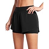 CRZ YOGA 2 in 1 Dolphin Running Shorts for Women High Waisted Gym Workout Athletic Tennis Shorts with Pockets Split