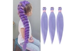 DORSANEE Light Purple Braiding Hair Pre Stretched Lavender 20 Inch 3 Packs Professional Easy Braiding Hair for Crochet Braids Twists Locs Hair Soft Yaki Texture Hot Water Setting Synthetic Hair Extensions