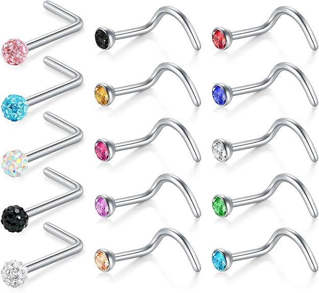 Nasenpiercing Set Zum Selbermachen - 12-teilig Mit L-Form Steckern & Piercing-Pistole