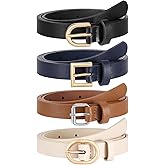 JASGOOD 4 Pack Women Skinny Leather Belt for Dresses with Gold Buckle Ladies Thin Waist Belt for Jeans Pants