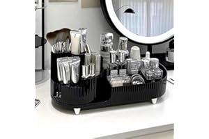 BANYAKONG Rotating Makeup Organizer,Large Capacity Cosmetic Display Case,Easy To Hold All of Your Makeup Products, For Vanity, Countertop, Bathroom, Cosmetic Display Cases (Black)