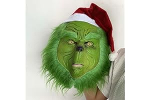YTZCZW Green Cosplay Mask Halloween Costume Latex Scary Santa Hat Party Prop Christmas Decorations