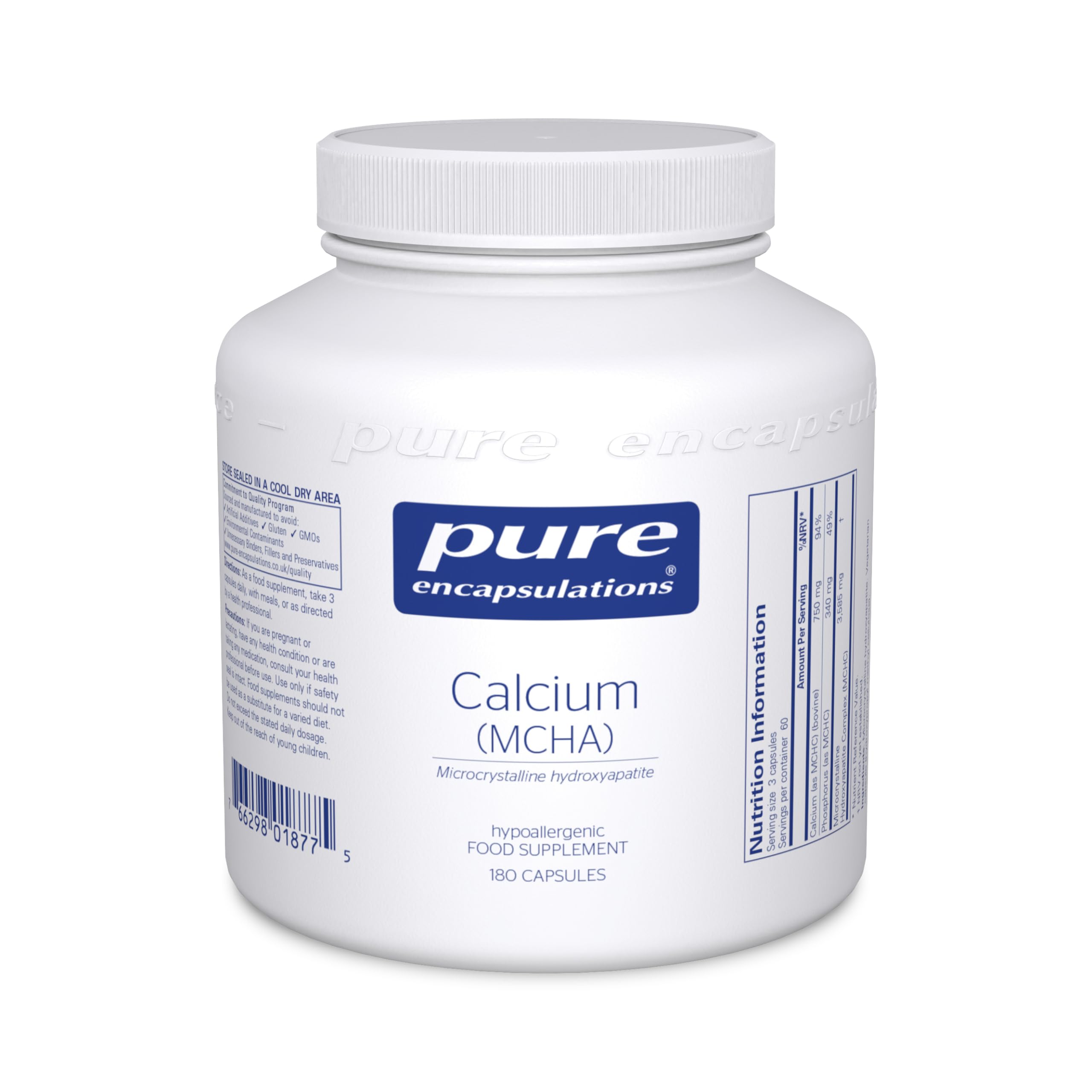 Pure Encapsulations - Calcium MCHA - Minerals, Bone and Teeth Support - 180 Capsules