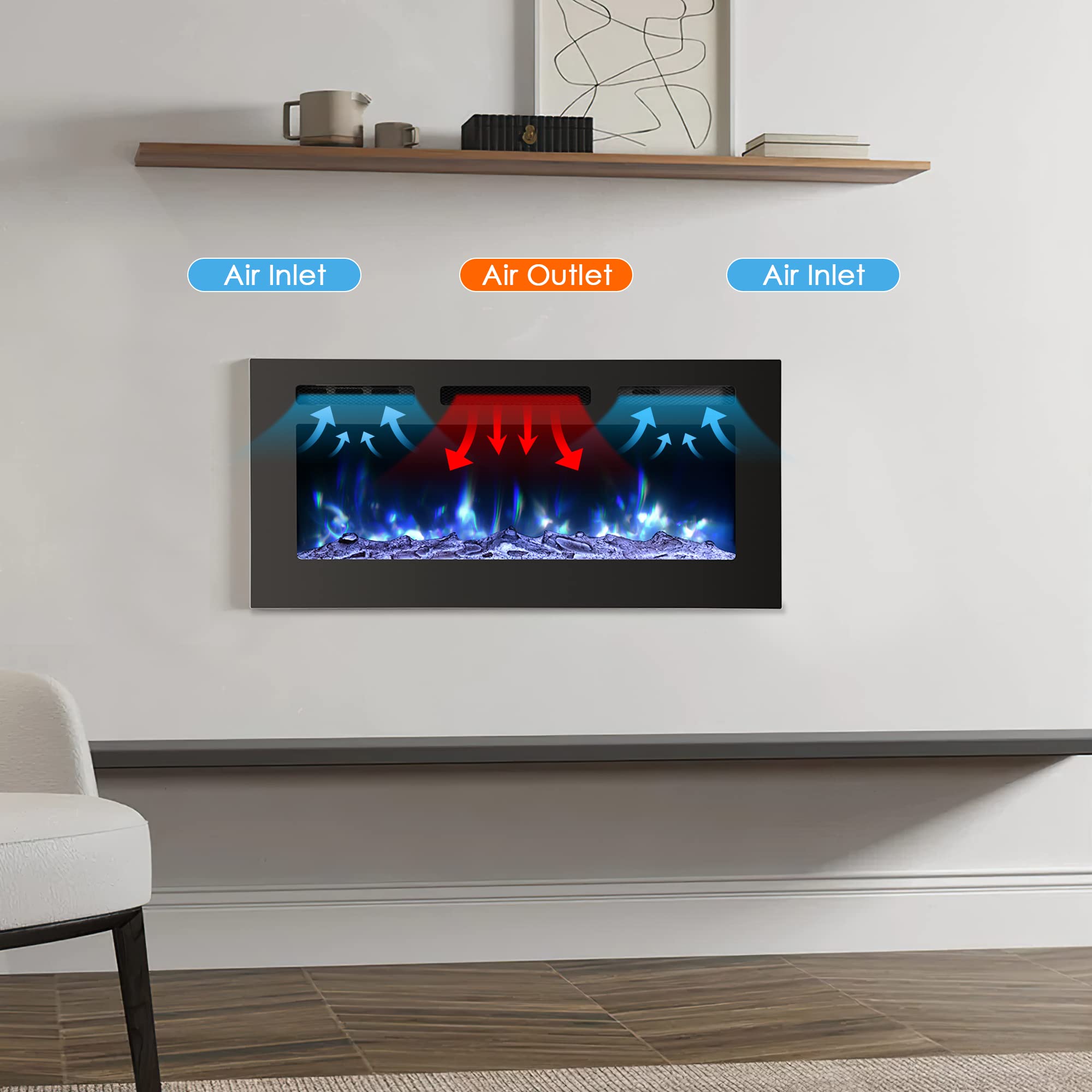 Mua PAOLFOX 36 inch Electric Fireplace Insert,Wall Mounted,Wall