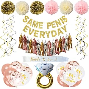 Bachelorette Party Decorations Bridal Shower Supplies Bride to be kit - Banner,Sash,Foil Tassels,Engagement Ring Balloon,Pom Poms Flowers, Balloons,Swirl