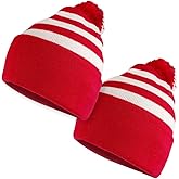 Armycrew Red White Striped Pom Pom Cuff Beanie Hat