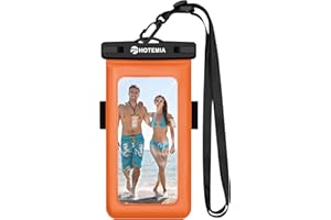 HOTEMIA Waterproof Cell Phone Pouch Floating, Waterproof Float Phone Case Underwater Dry Bag with Neck Lanyard and Armband Compatible for iPhone Samsung Galaxy Up to 7 inches (Orange-Floating)