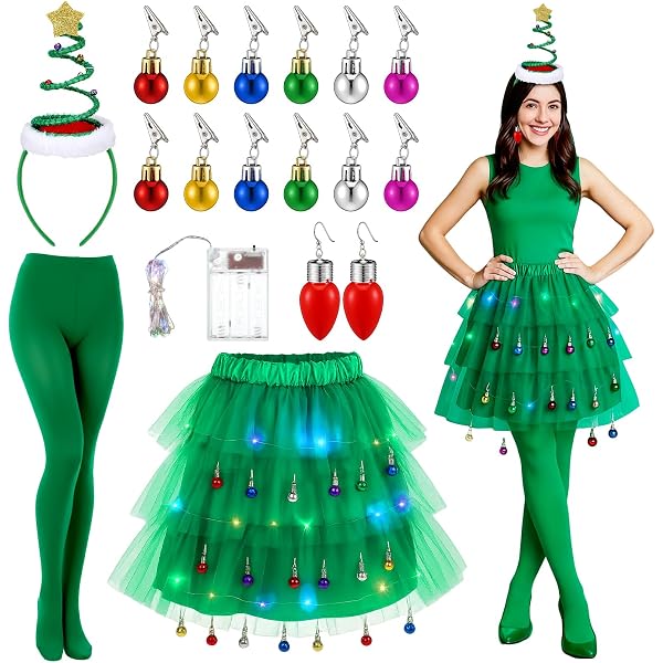 Amazon.com: Xtinmee 25 Pcs Christmas Tree Costume Set for Women Festive  Party Dress Christmas Tree Adult Outfit for Xmas Party Costumes (Medium) :  Clothing, Shoes & Jewelry