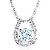 CAIDIKA Sterling Silver Birthstone Horseshoe Necklace for Women Good Luck Pendant Necklace Jewelry for Birthday Wedding(with Gift Box)