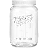 1 Gallon Large Mason Jars with Lid, Glass Flour Storage Containers, 128 OZ | 4.3" Opening, Airtight Leakproof Seal, Food Grade, BPA Free, Dishwasher Safe, Wide Mouth Mason Jars for Cookie, Kombucha